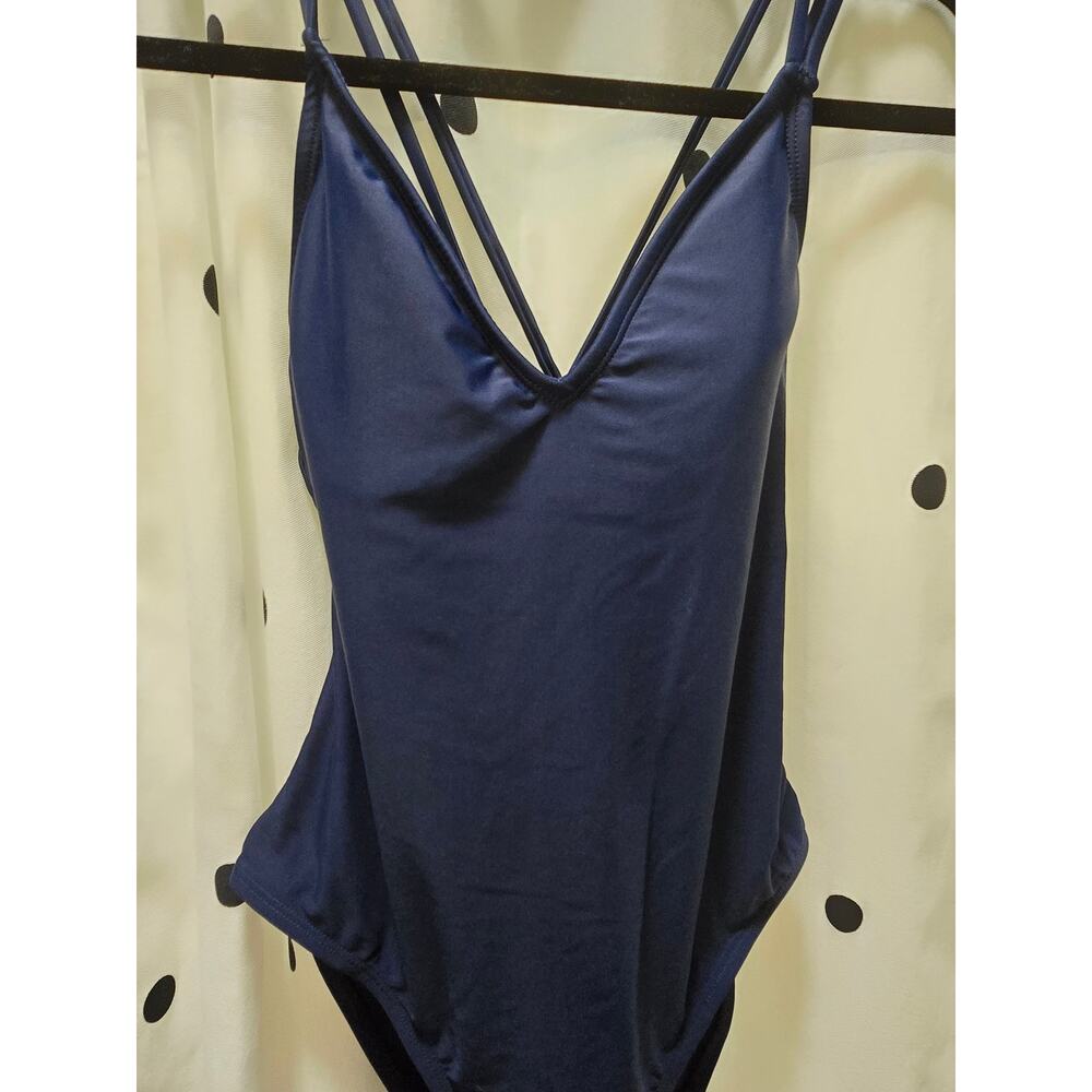 Hurley navy blue strappy back one piece swimsuit removable padding size small - Picture 2 of 9